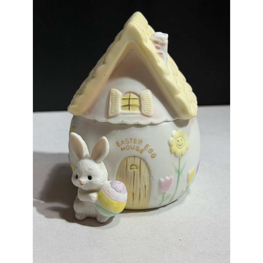 Vintage 1981 Enesco Enchantments Easter Egg House Trinket Box Bunny E-7115